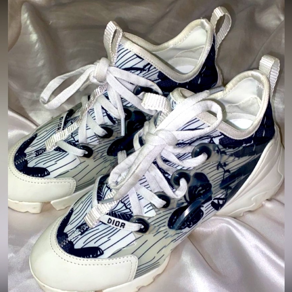 Christian Dior white d connect blue butterfly tropicalia sneakers